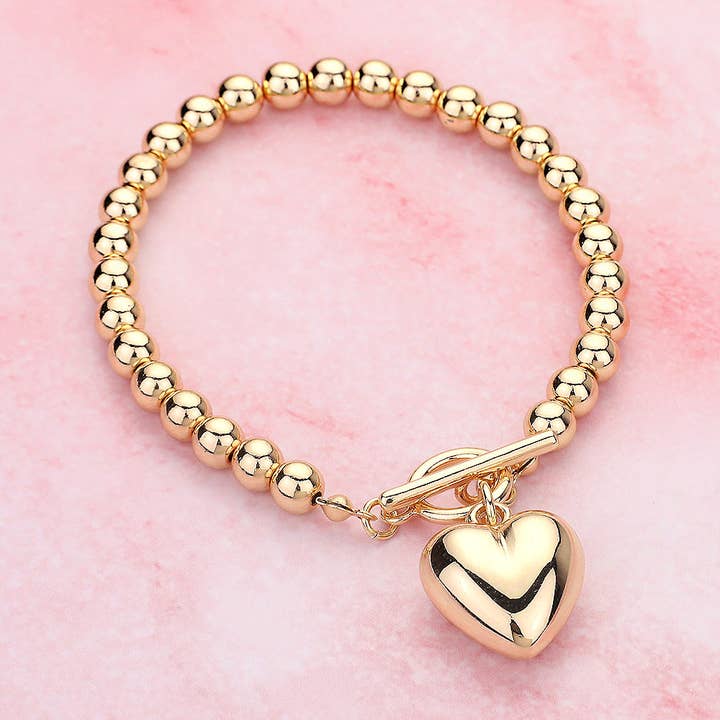 Sensibling Corp. - Wholesale Charm/Dangle Bracelet - Metal Heart Charm Bubble Chain Toggle Bracelet