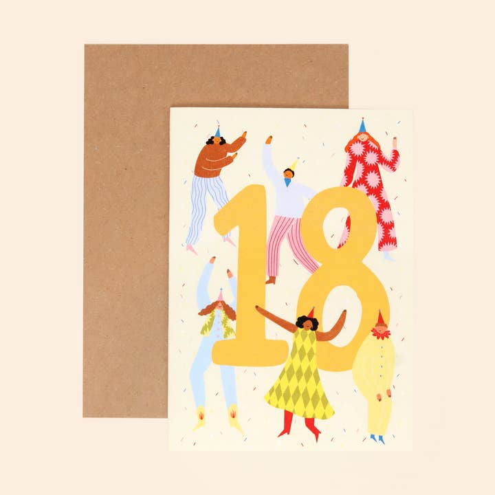 Biglietto di Compleanno per 18 Anni | Numero Diciotto | Traguardo Importante per la vendita all'ingrosso da parte di Little Black Cat Illustrated Goods