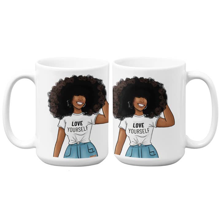 Love Yourself Large Mug 15oz | Black Woman for wholesale by Educup Yourself