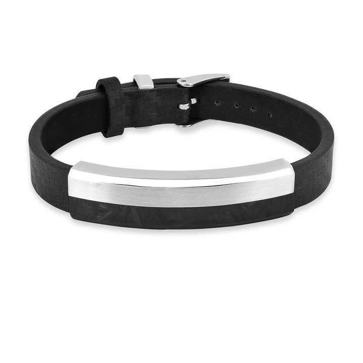 Stainless Steel Men’s Black Leather Bracelet Carbon Fiber for wholesale by FCJ Jewelry LLC