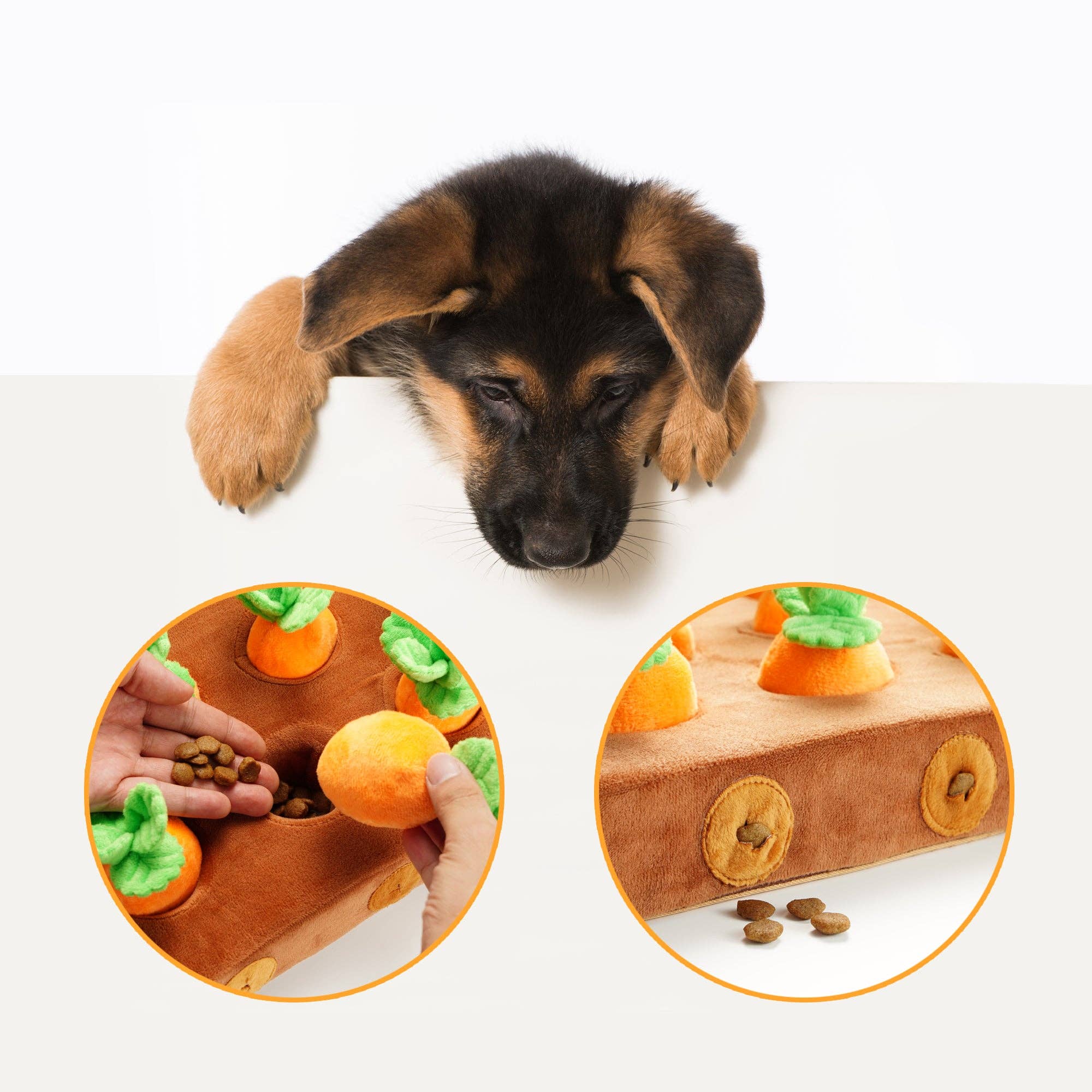 Nocciola - Vendita all'ingrosso Peluche - Cani - Giocattolo di arricchimento per fattoria di carote con dispenser di cibo alla nocciola4