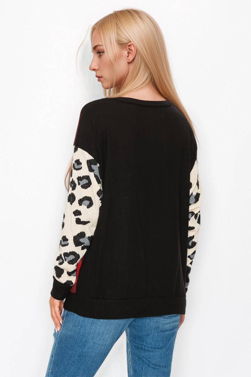 Röd 10599L195 Rutig med djurmotiv Långärmad topp för wholesale på Faire6