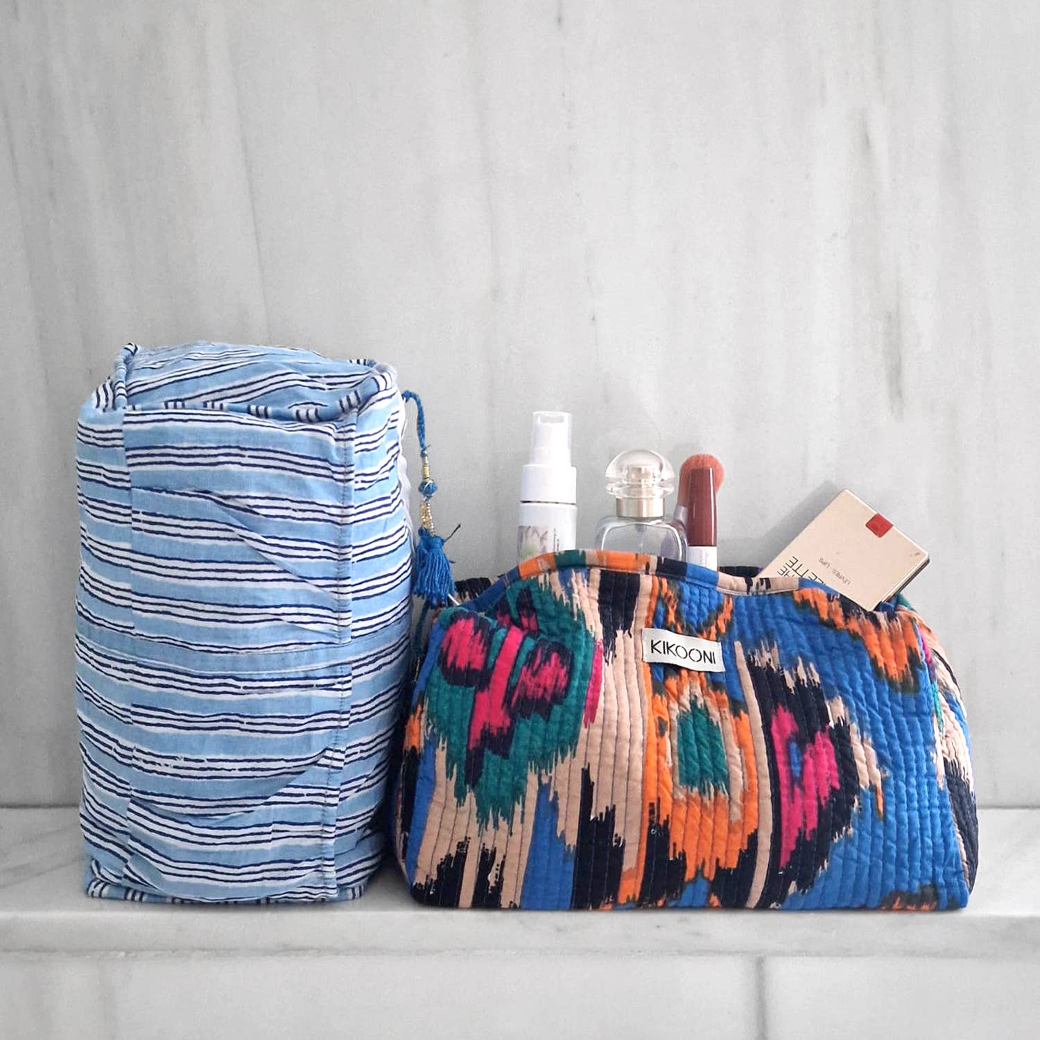 kikooni - Wholesale Makeup/Cosmetic Bag - handmade cosmetic bag "Ikat blue"2