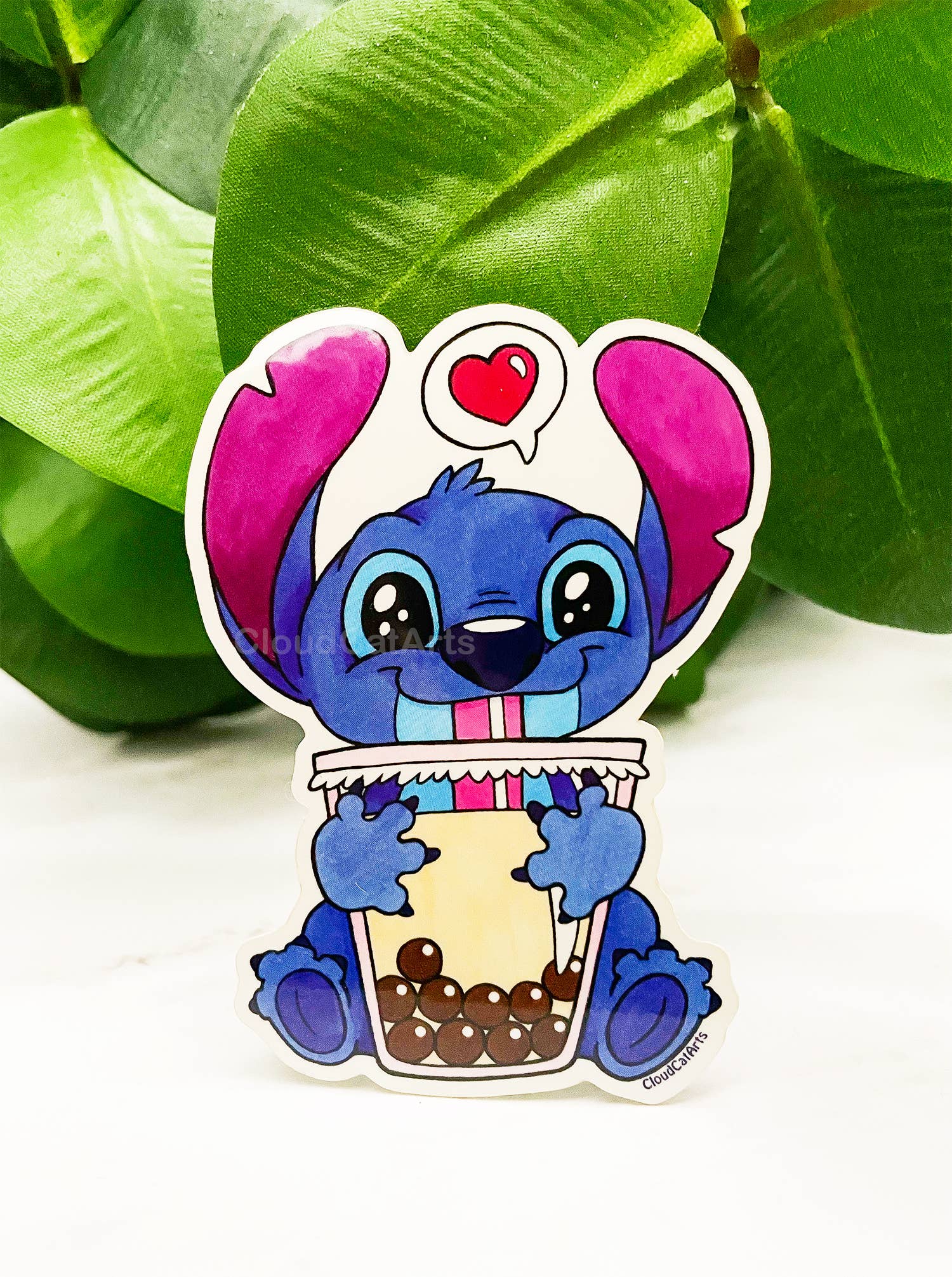 Cloud Cat Arts - Wholesale Sticker - Stitch Blue Alien with Boba Sticker - Kawaii Bubble Tea2
