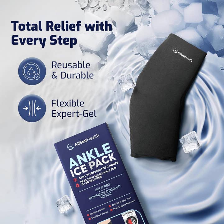 AllSett Health - Wholesale Hot/Cold Compress - Ankle Ice Pack Wrap for Swelling - Hot/Cold Therapy Ankle Ice Wrap for Foot Pain Relief, Heel Pain Relief, Plantar Fasciitis, Achilles Tendonitis Relief, Sprained Ankle Compression, Small/Medium