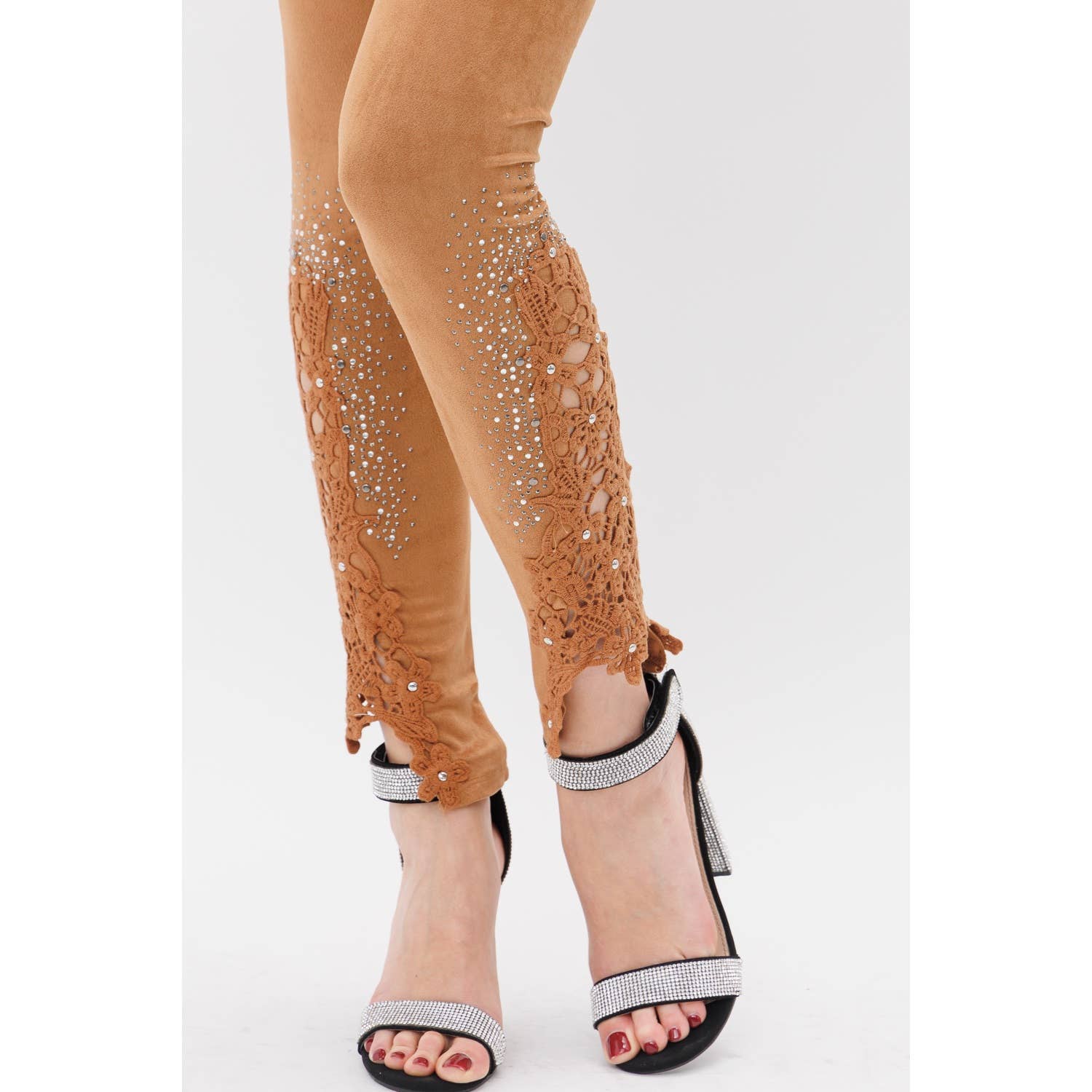 VOCAL - Wholesale Fashion Leggings - Women's - SUEDE LEGGINGS WITH CROCET LACE RHINESTONE6