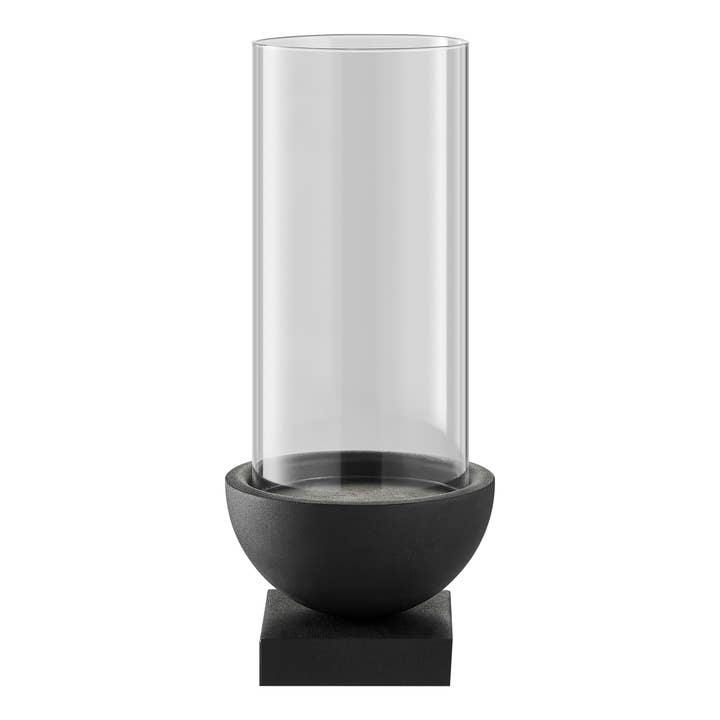 Danya B - Wholesale Candle Holder - Modern Black Metal Bold Pedestal Glass Pillar Candle Holder