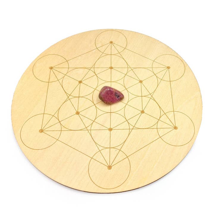 Shamans Crystal - Wholesale Crystal Grid - Crystal Grid Plates Round In Wood, 20cm Wide, Flower of Life16