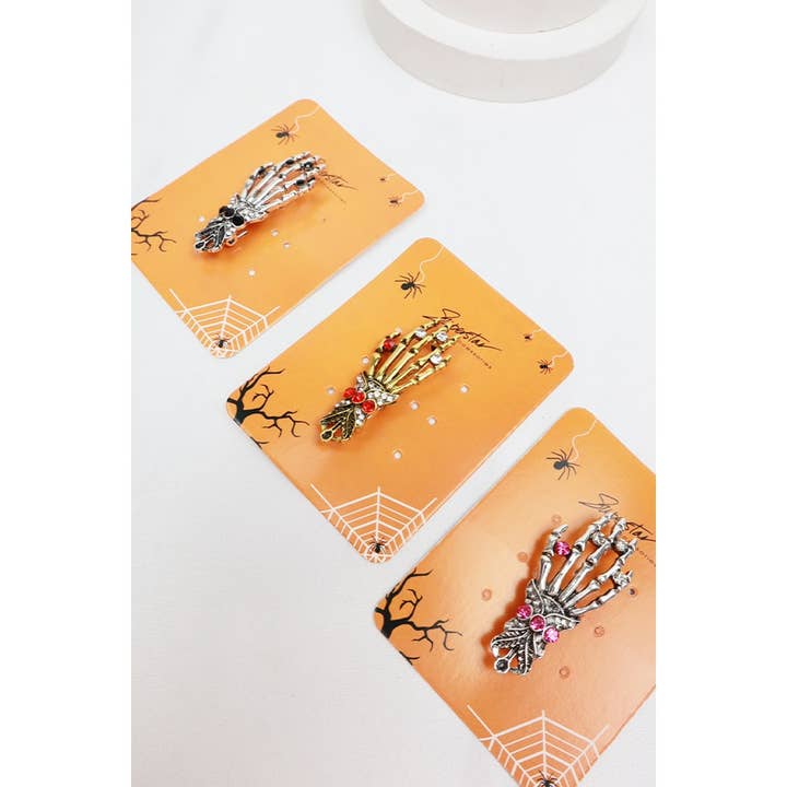 MIX COLOR Halloween Skeleton Hand Brooch for wholesale on Faire