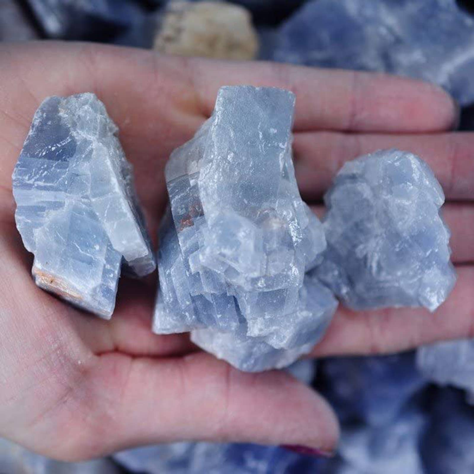 Fantasia Mining - Wholesale Spiritual Stone/Crystal - Rough Blue Calcite- Mexico - 1-2" - Acid Washed Stones (1lb)1