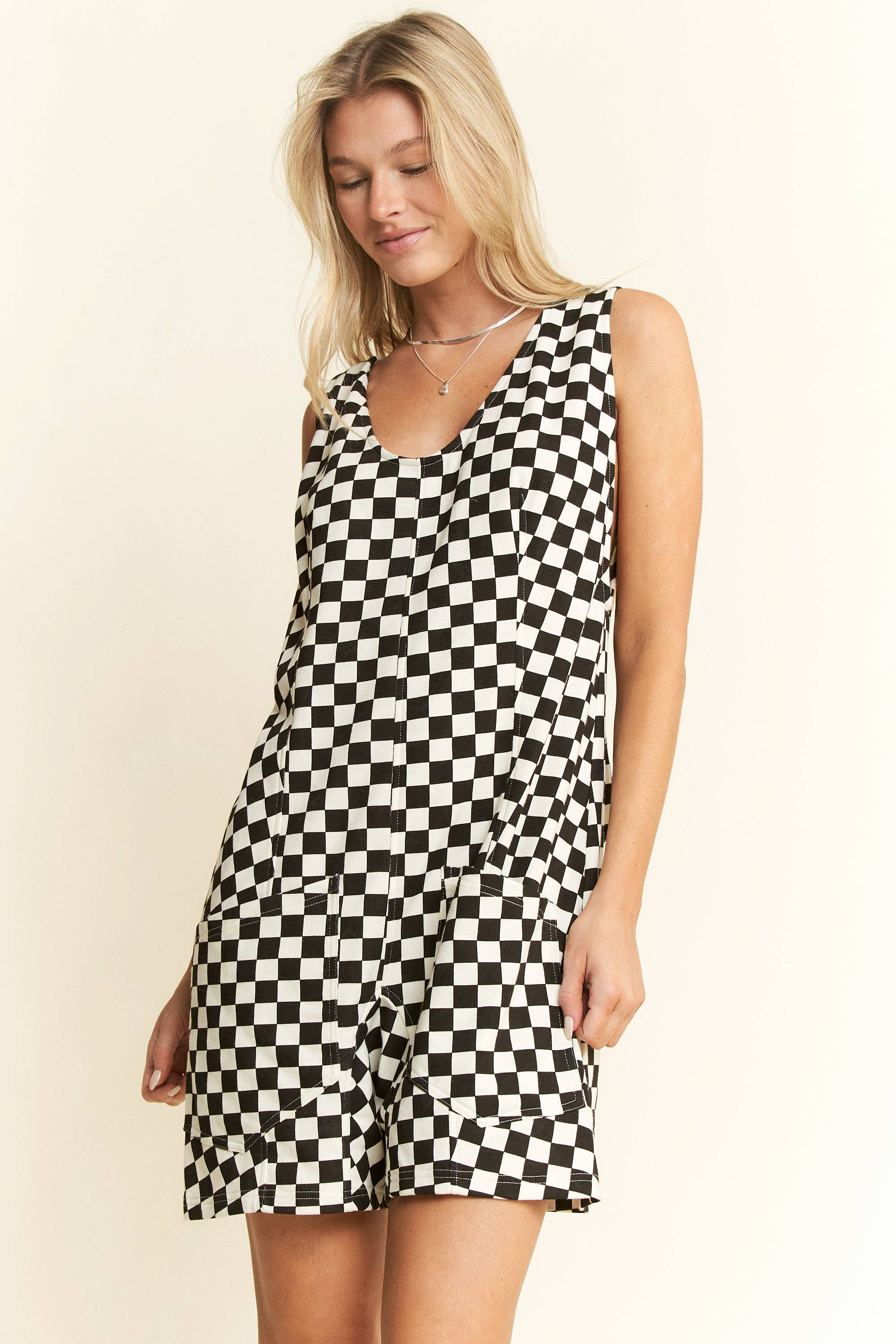 JADE BY JANE - Wholesale Romper - Women's - CHECKERD PRINT SHORTS ROMPER24