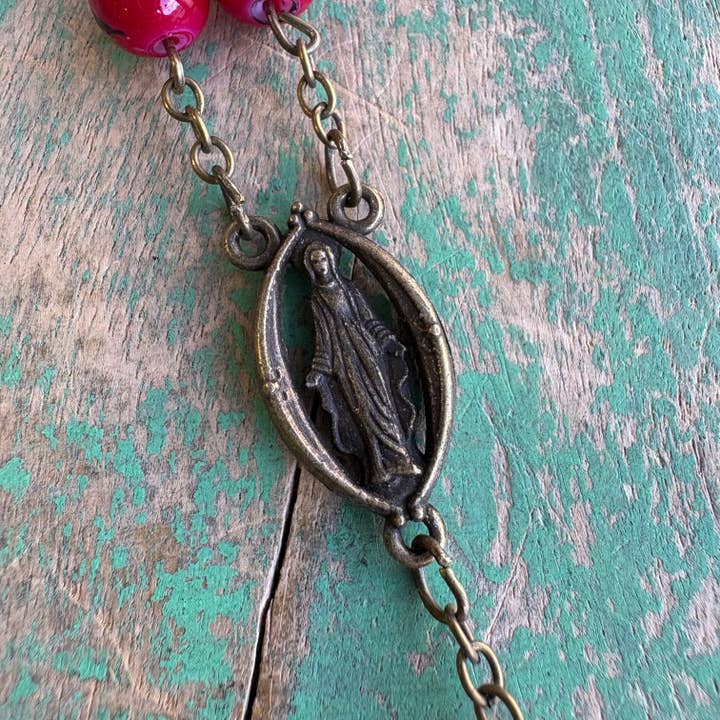 Love and Honor Jesus LLC - Wholesale Prayer beads necklace - Bronze Glass Bead Our Lady of Grace Rosary5