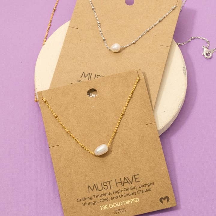 Fame Accessories - Wholesale Pendant/Charm Necklace - Gold Dipped Pearl Pendant Necklace