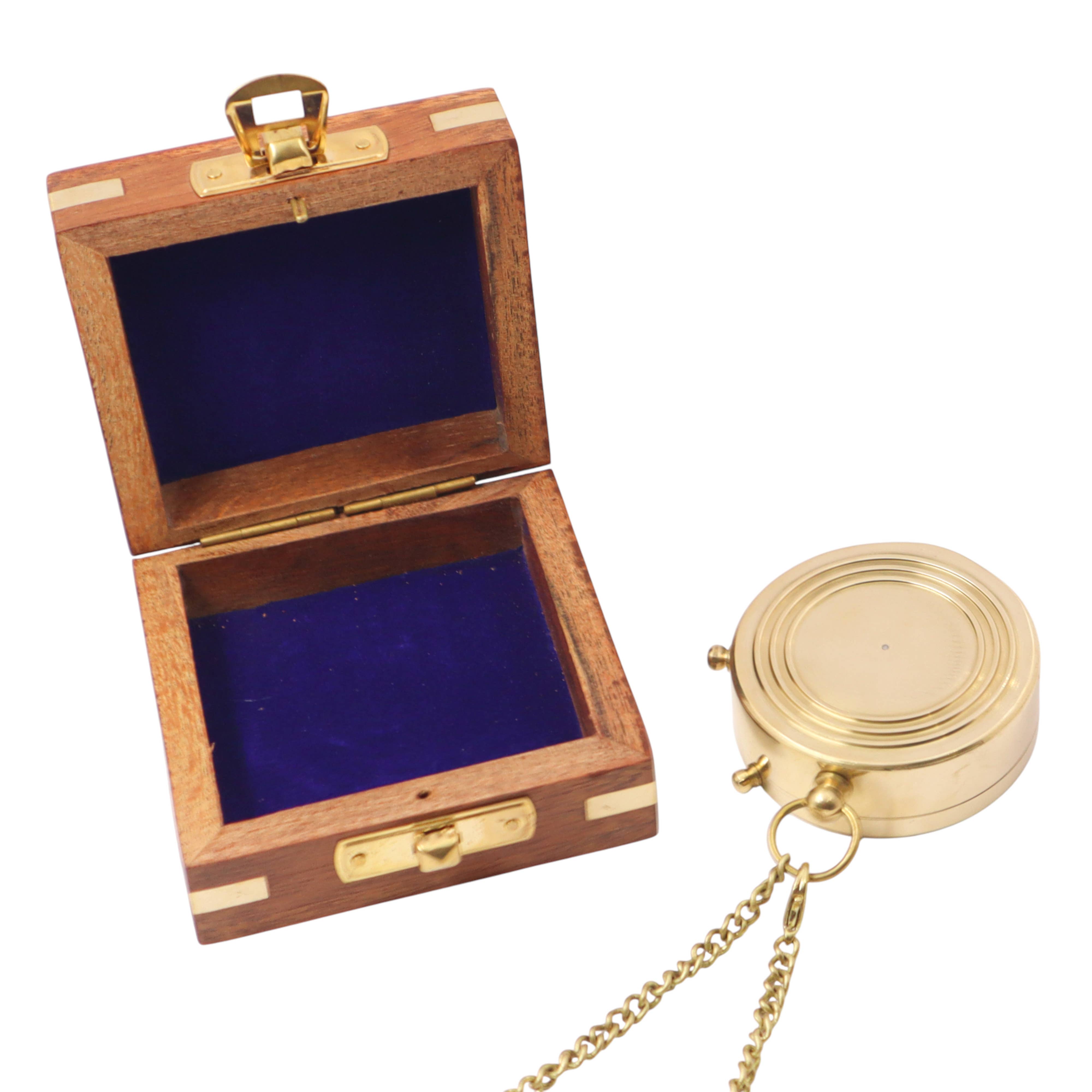 Dollond & Co. – wholesale Navigational compass – Personalised Brass Flat Compass with Wooden Box2