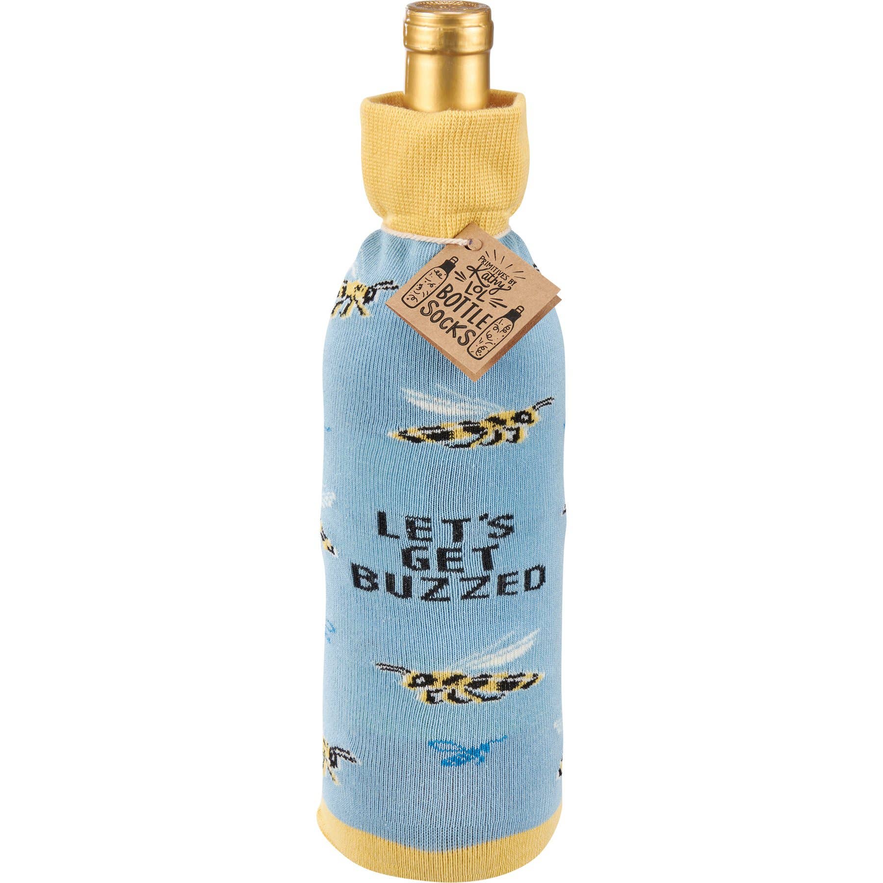 Primitives by Kathy - Wholesale Wine Gift Bag - Let's Get Buzzed Bottle Sock2