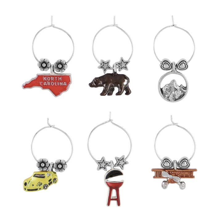 6-Piece North Carolina Wine Charms for wholesale by Supreme Housewares