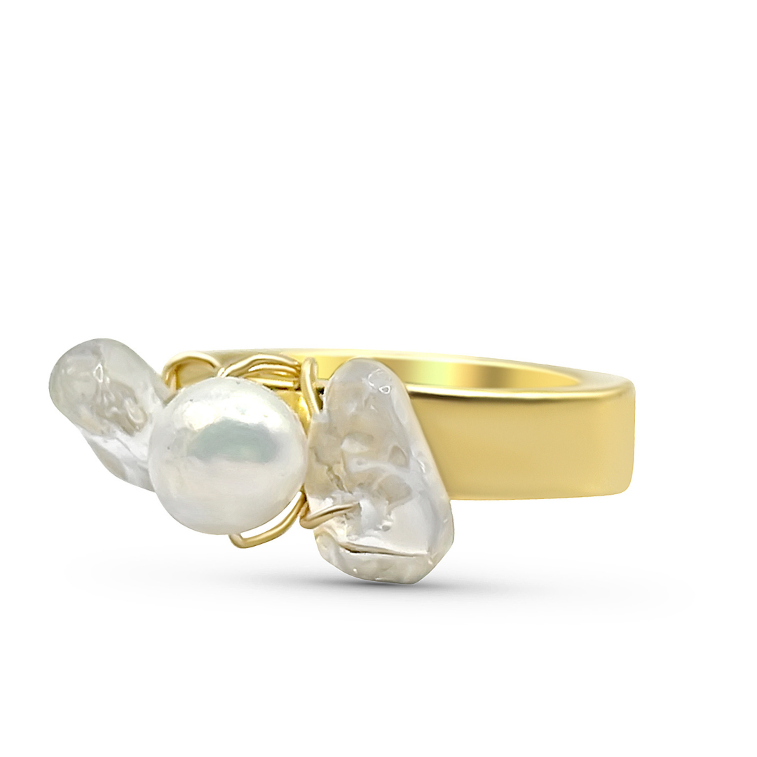 Camilla Limón - Wholesale Cocktail/Statement Ring - Fresh Water Pearl with Gemstones Gold Ring7