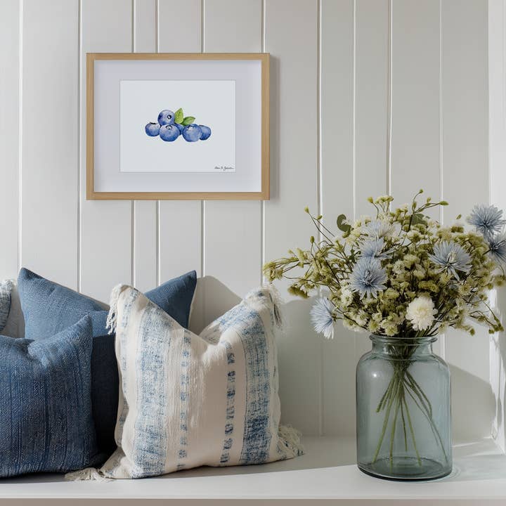 Blueberries Watercolor Art Print for wholesale by Waterline Studio