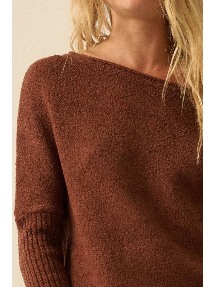 Promesa USA - Wholesale Knit Sweater - Women's - Textured Knit One-Shoulder Boatneck Dolman Sweater7