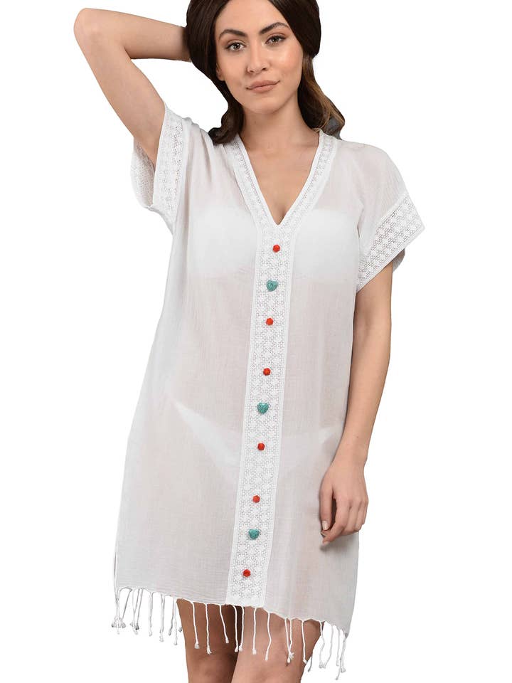 Col en coton froncé avec pierres en forme de cœur pour la vente par Dosimira