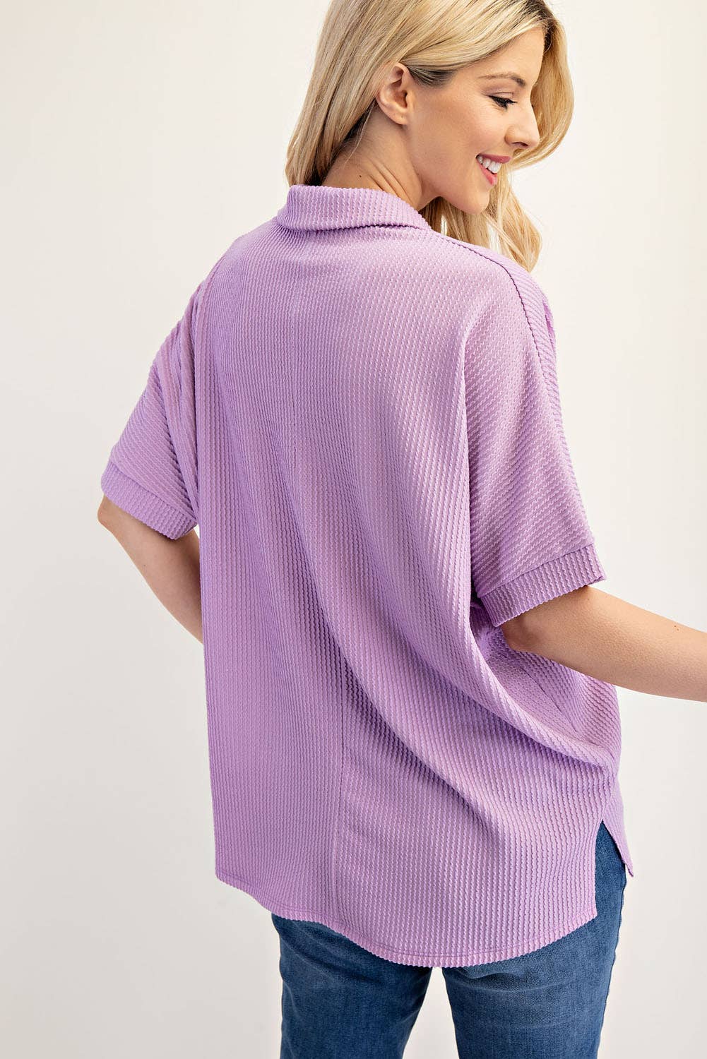 Celeste Clothing - Wholesale Knit Top - Women's - PLUS SIZE RIB KNIT COLLARED TOP WITH SHORT SLEEVES -CT2391315