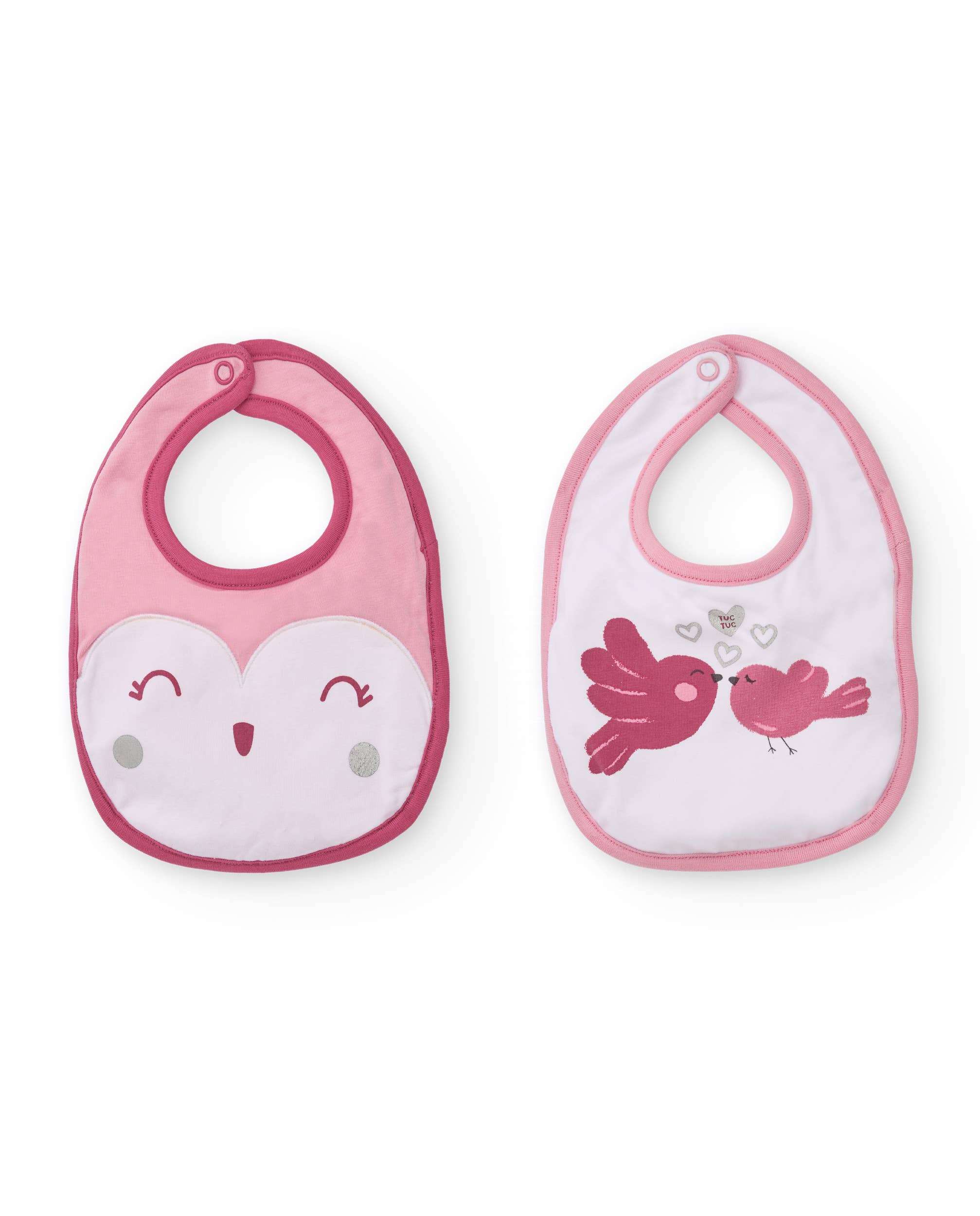 tuc tuc – wholesale Baby bib – baby – Set of two baby girl bibs in pink with animal prints0