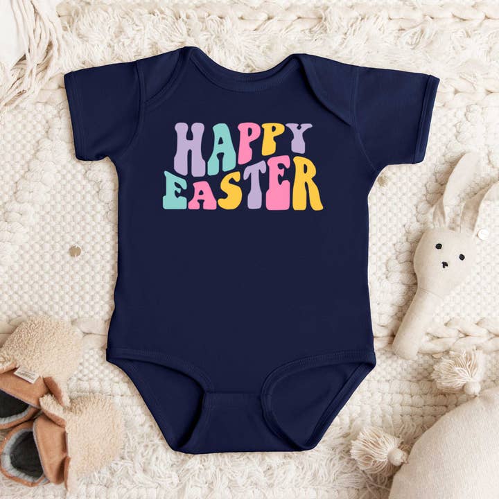 Joyeuses Pâques Vagues Colorées | Body Bébé Graphique à Manches Courtes pour la vente par The Juniper Shop Wholesale