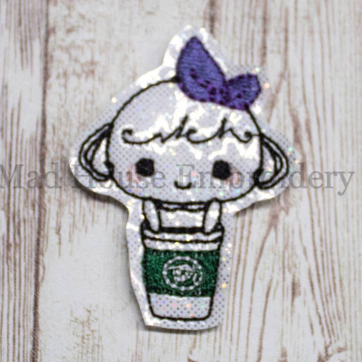 Coffee Girl Feltie, Coffee Girl Felt, Uncut Coffee Girl Feltie, Uncut Vinyl Feltie, Uncut Felt, Felt Applique, Feltie Embellishment, Bow Fel for wholesale by Mad House Embroidery