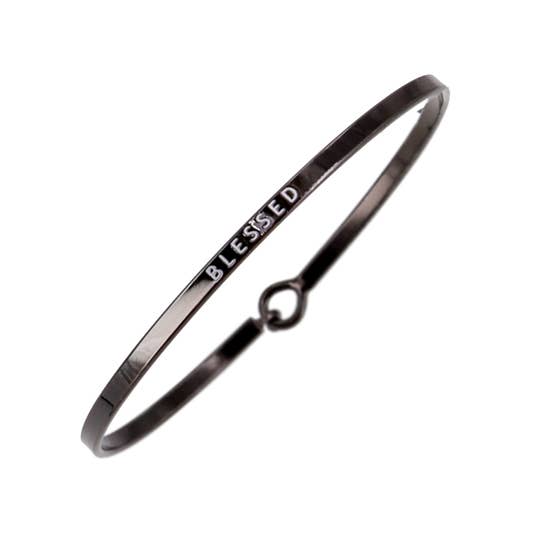0011 PREMIERE - Wholesale Bangle Bracelet - FR2079 BLESSED_3mm Inspired Message Brass Bangle