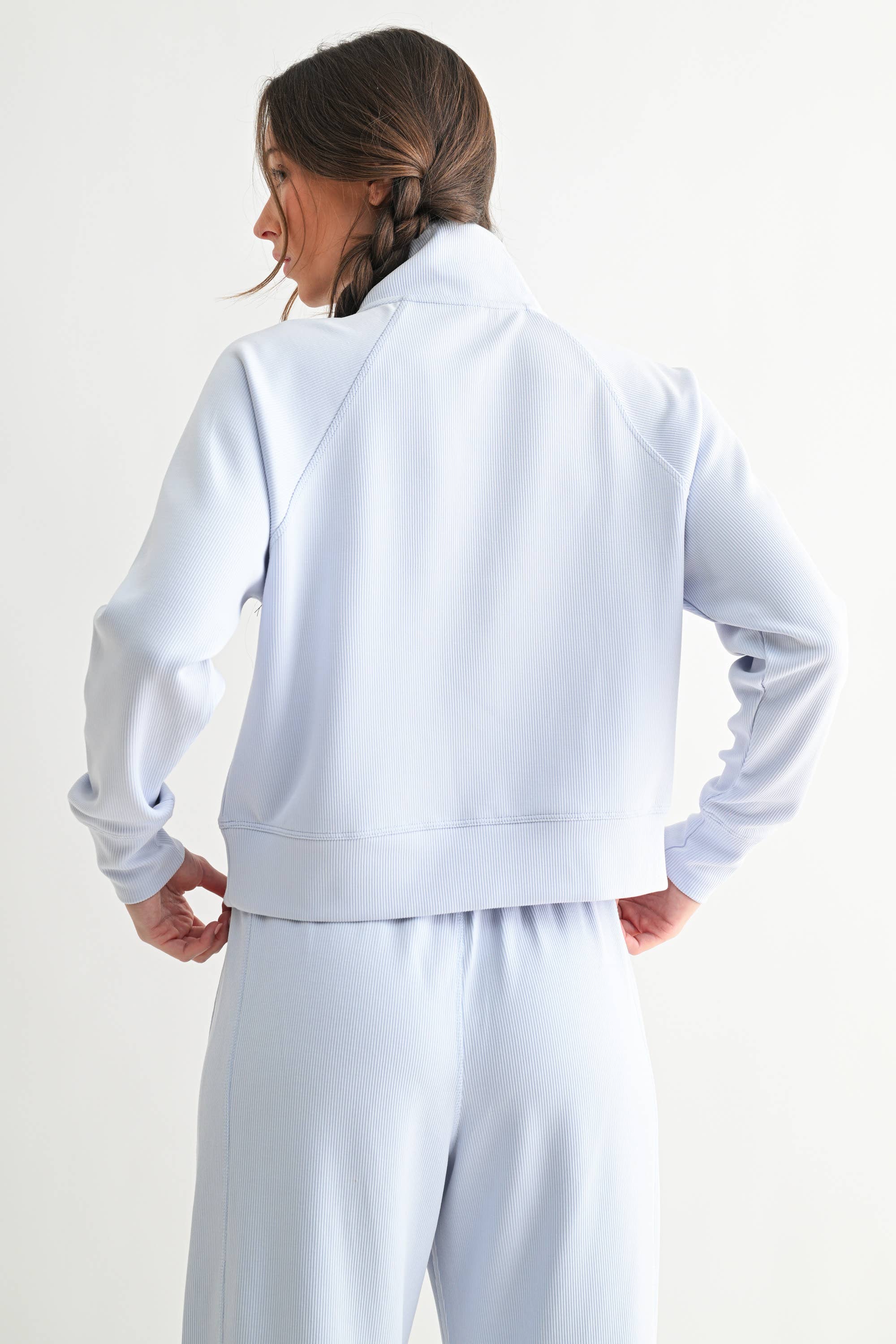 Mono B - Vente Sweat-shirt – femme - Pull à col zippé 1/4 en maille côtelée Luxe Sand Wash19