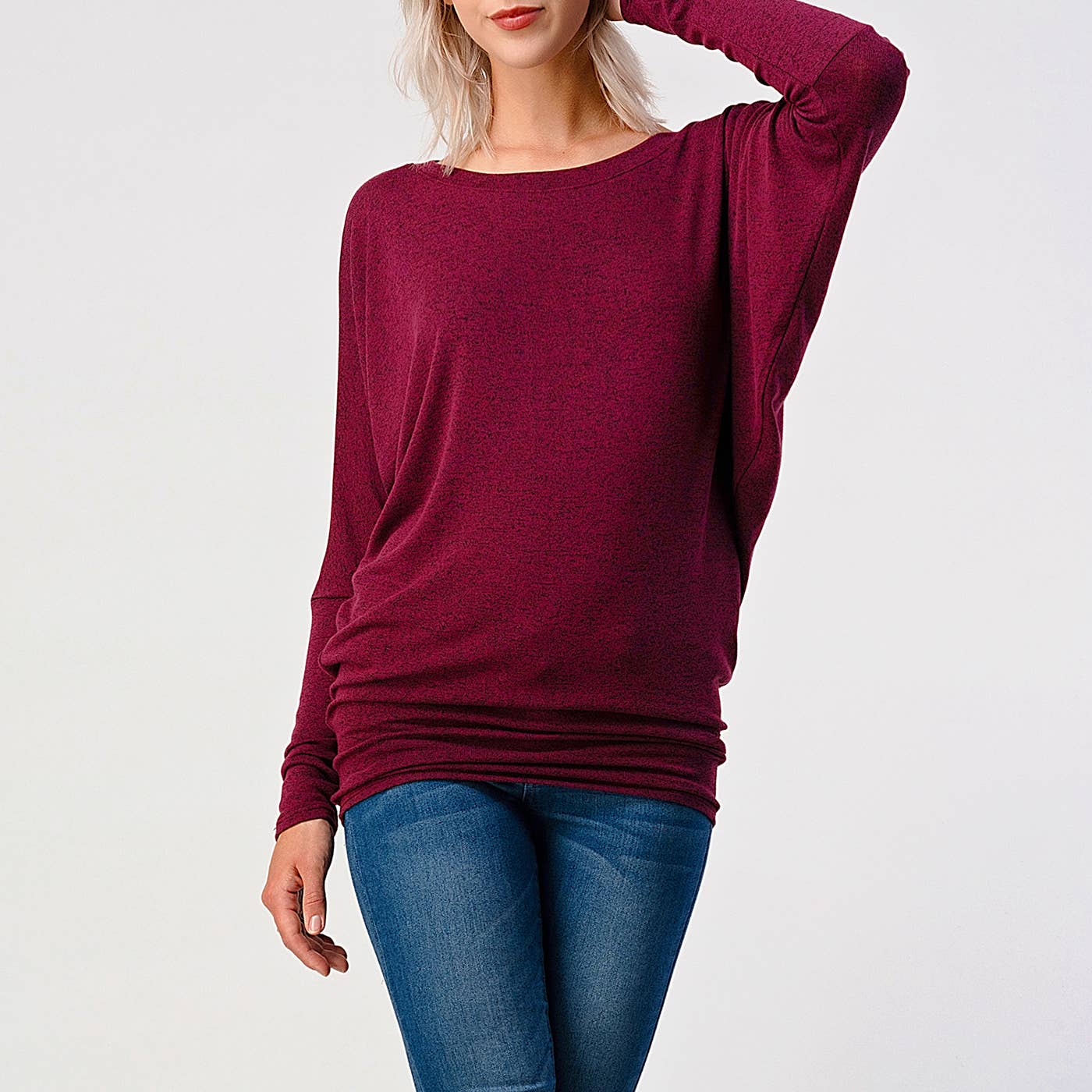 Heimious - Vente Haut en maille – femme - Haut en tricot Hacci à manches longues et col rond à manches Dolman, 270146