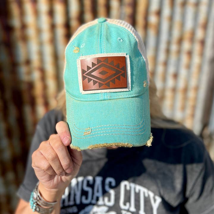 Large Aztec Vintage Washed Azul Baseball Cap for wholesale by RiOak Design & Hat Co.