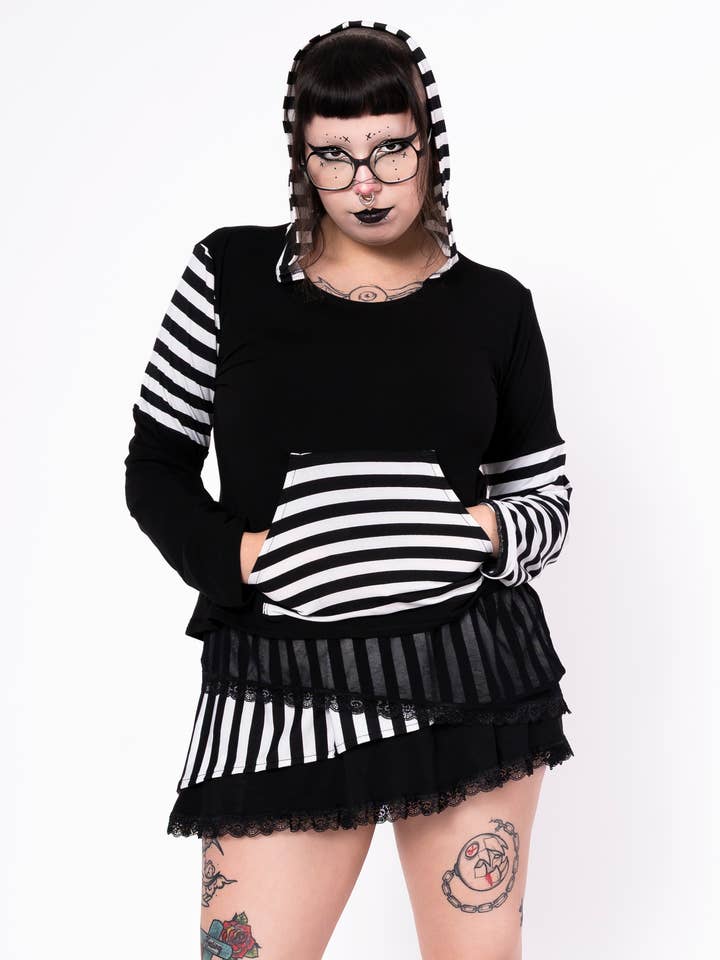 Maglietta Mall Goth - Nero/bianco per la vendita all'ingrosso da parte di Putré-Fashion