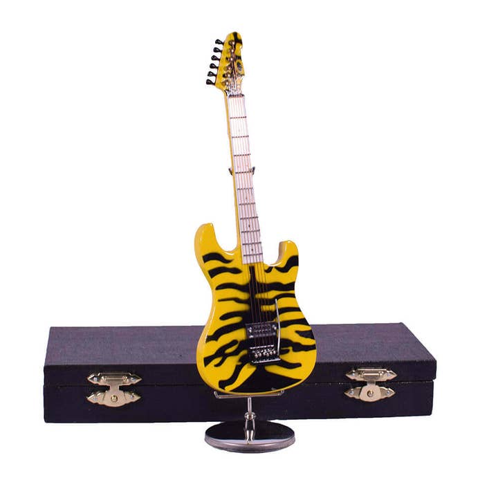 giftland - Wholesale Decorative Tabletop Object - Mini Electric Guitar Miniature with Stand 18cm - Yellow