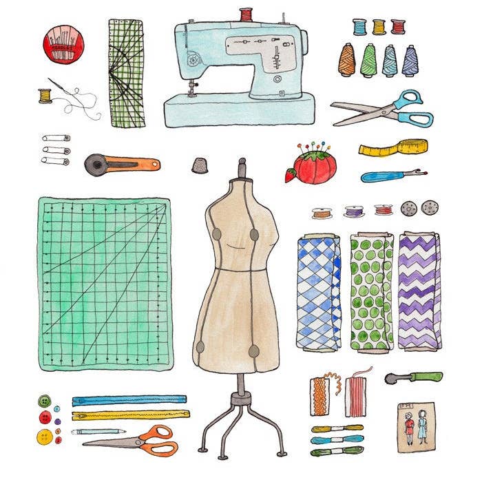 Sewing Gear Print for wholesale by Jodi Lynn's Emporium of Doodles