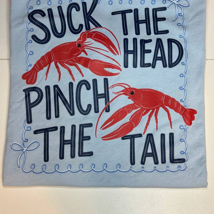 Suck the Head Pinch the Tail Crawfish Tee for wholesale by Christy Grace Wholesale