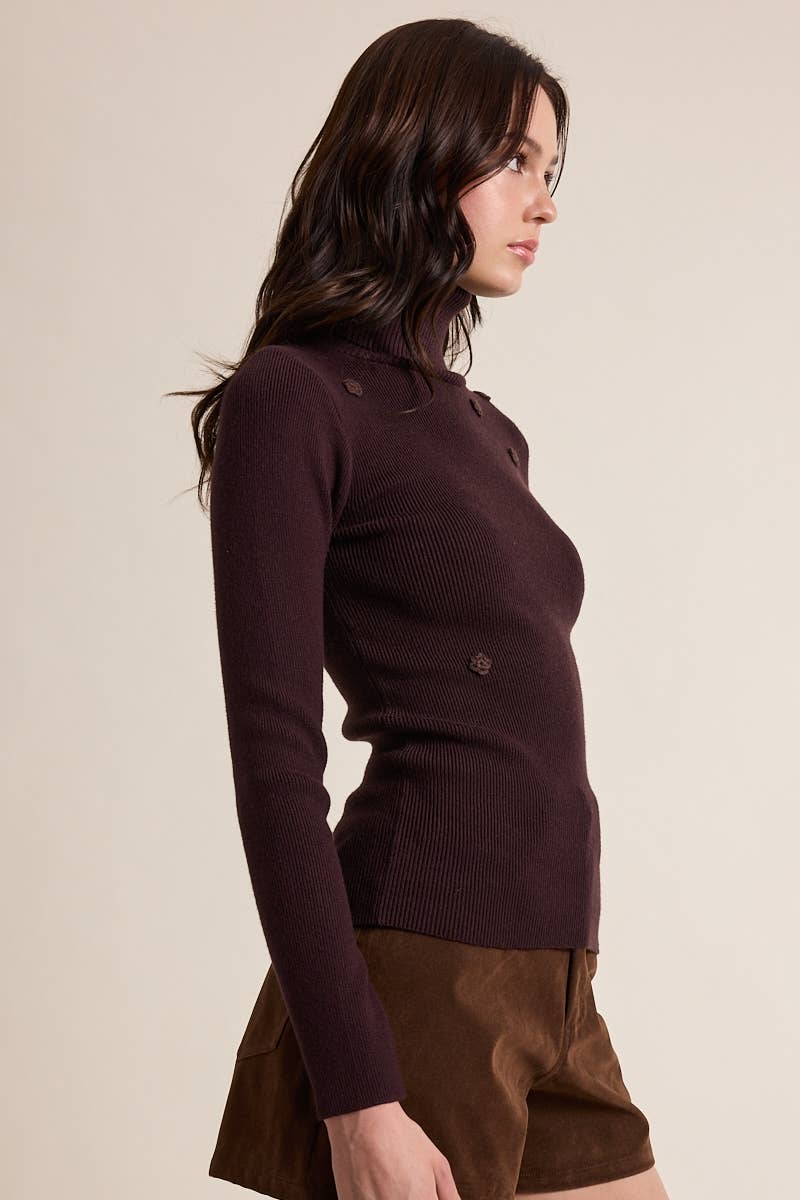 Sky to Moon - Wholesale Knit Sweater - Women's - FLOWER POINT TURTLE NECK SLIM FIT-IN KNIT SWEATER5