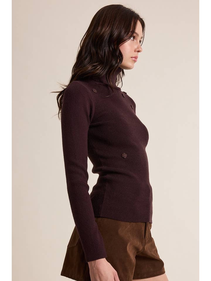 Sky to Moon - Wholesale Knit Sweater - Women's - FLOWER POINT TURTLE NECK SLIM FIT-IN KNIT SWEATER5