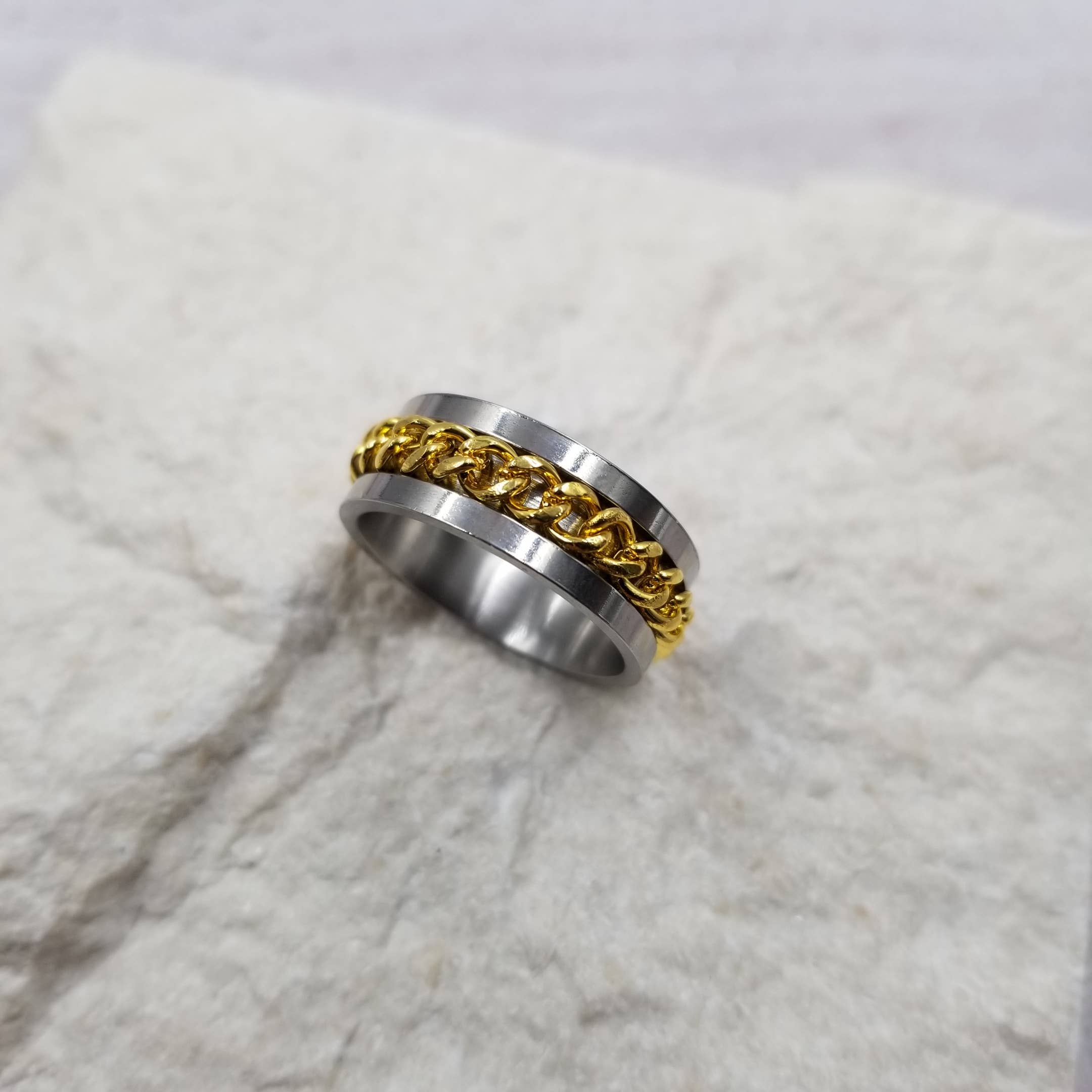 Treasure Wholesale - Venta al por mayor Anillo de banda/apilable - Anillos giratorios de ansiedad con abridor de botellas de cadena giratoria3