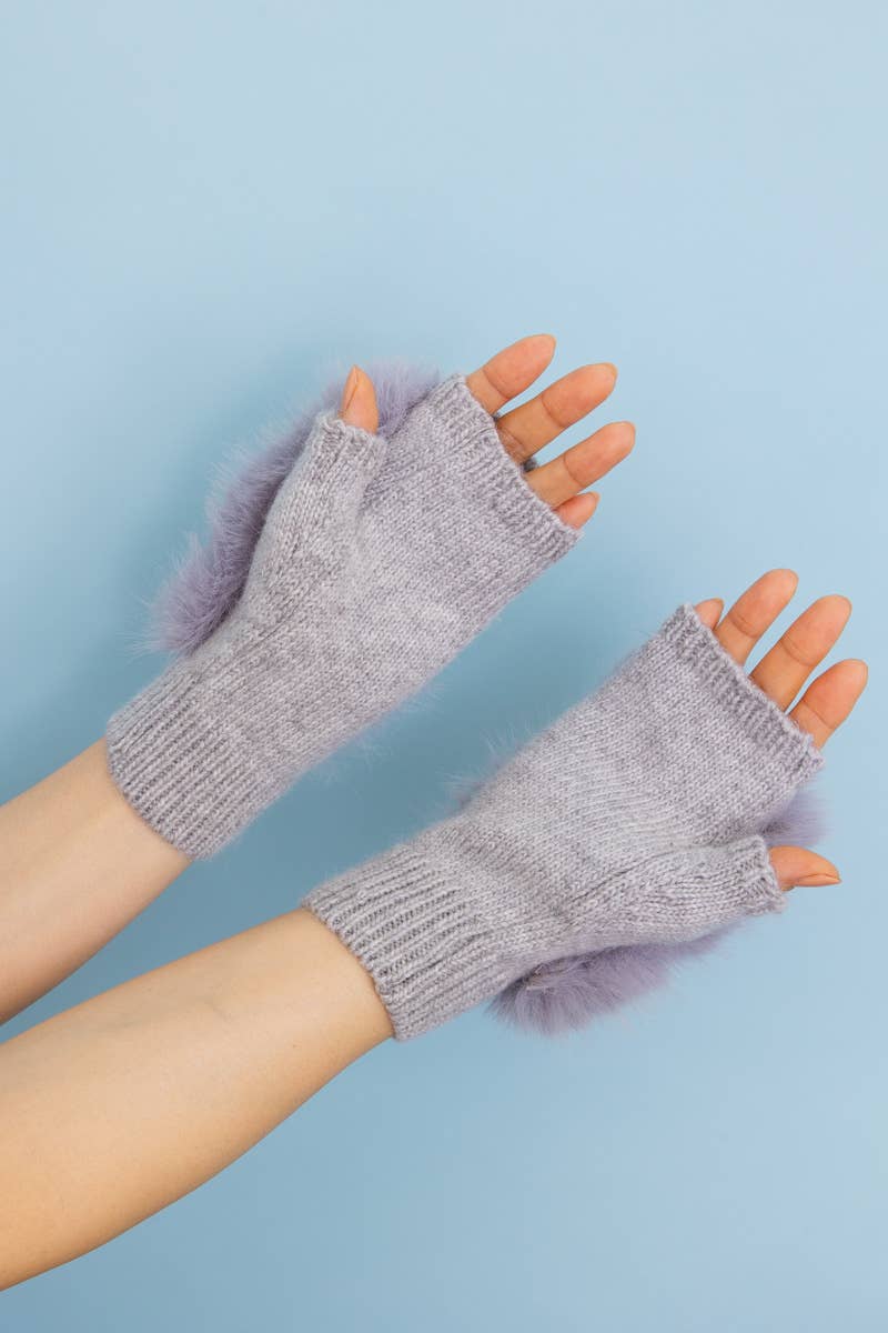 Leto Accessories – wholesale Gloves – Women's – Faux Fur Trim Fingerless Knit Mittens1