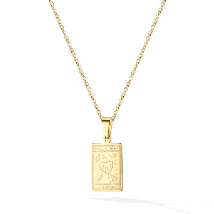 The Lovers Tarot Card Necklace - Yellow Gold for wholesale by Glacier Mist