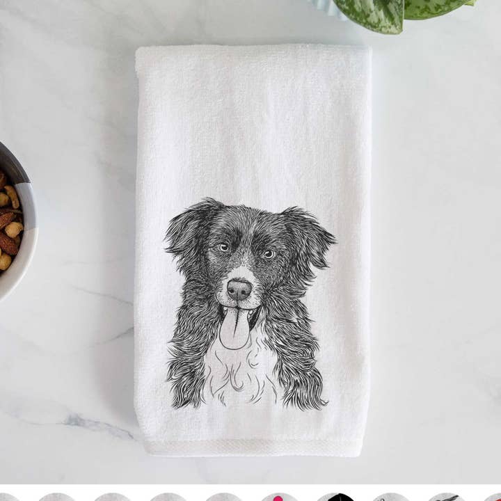 Indi the Border Collie Hand Towel for wholesale by Inkopious