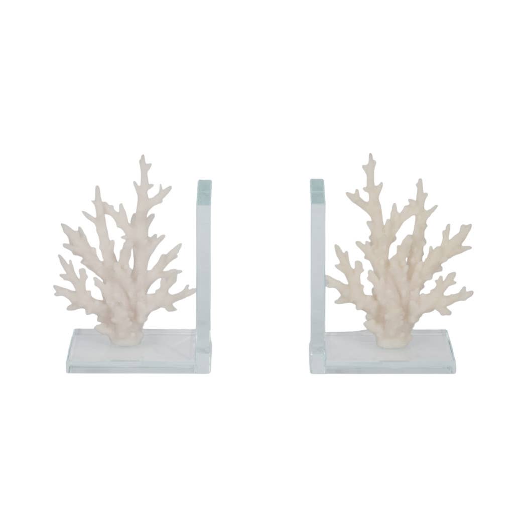 Sagebrook Home - Wholesale Bookend - Bookends Set of 2 - White Resin Coral on Glass, 7 in.5