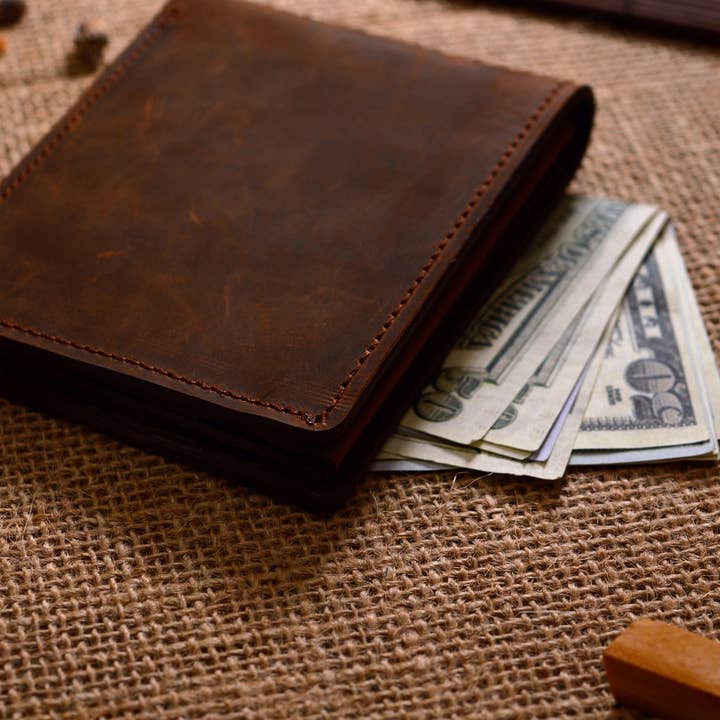 Craftivor – wholesale Wallet - Men’s – Personalized Leather Wallet Men, Engraved Leather Initials Custom Card Cash Holder Wallet6