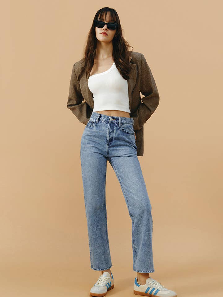 Jeans de Cintura Alta e Perna Direita Manhattan por atacado de Hey Joanie