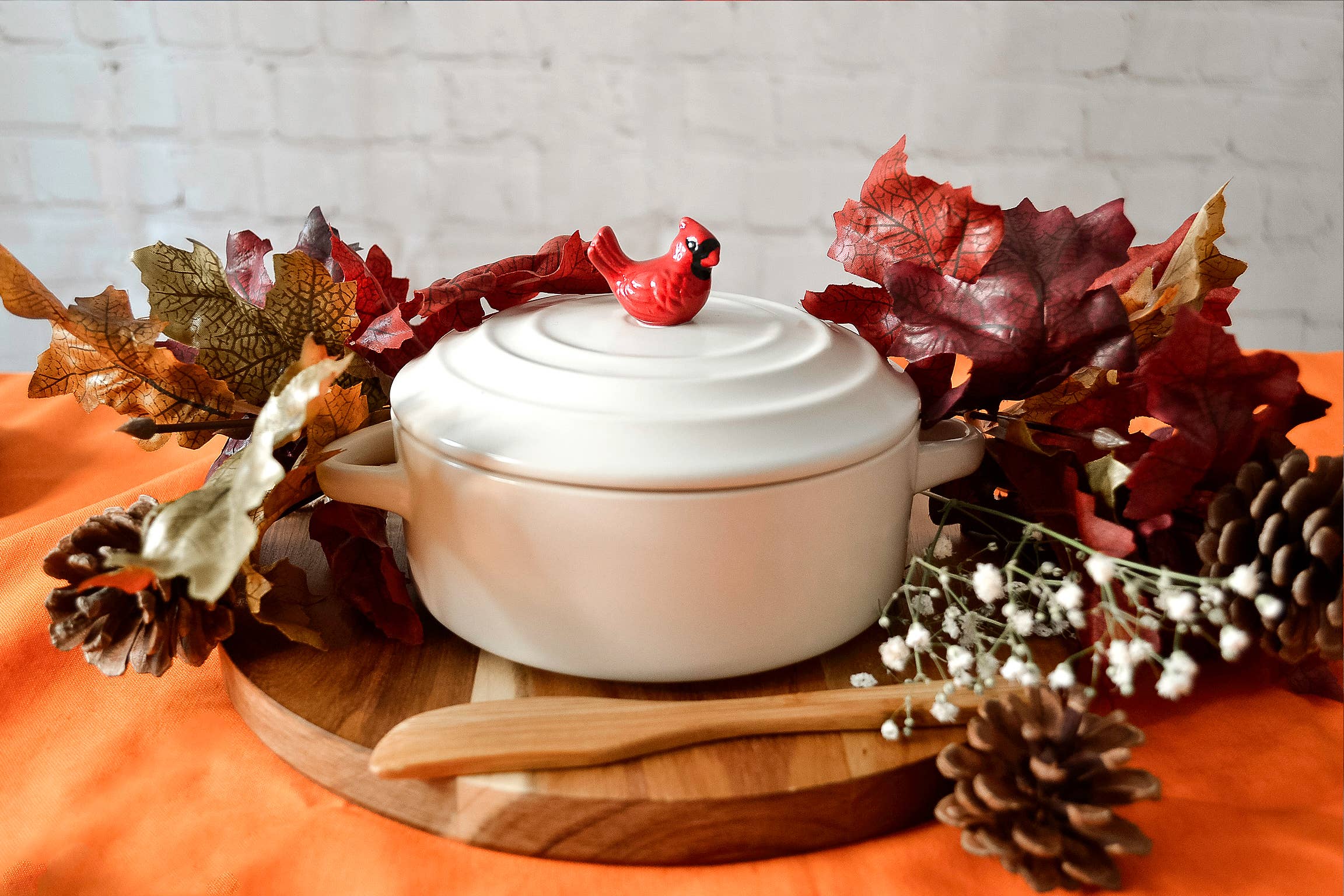 Wild Eye Designs - Wholesale Cookware Set - Brie Baker, Cream, Bamboo Spreader, Cardinal1