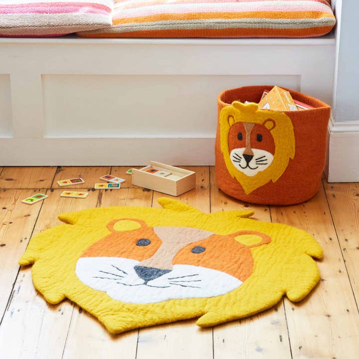 Felt Handmade Kids Lion Rug and Storage Basket for wholesale by The Paper High Gift Company Limited