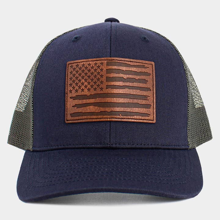 Sensibling Corp. - Wholesale Trucker Hat - Unisex - American USA Flag Patch Pointed Mesh Back Trucker Hat