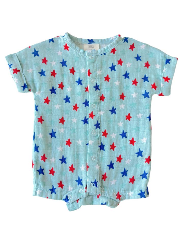 SIIX Collection - Wholesale Jumpsuit - Baby - Splendid Stars Blue / Muslin Henley Shortall