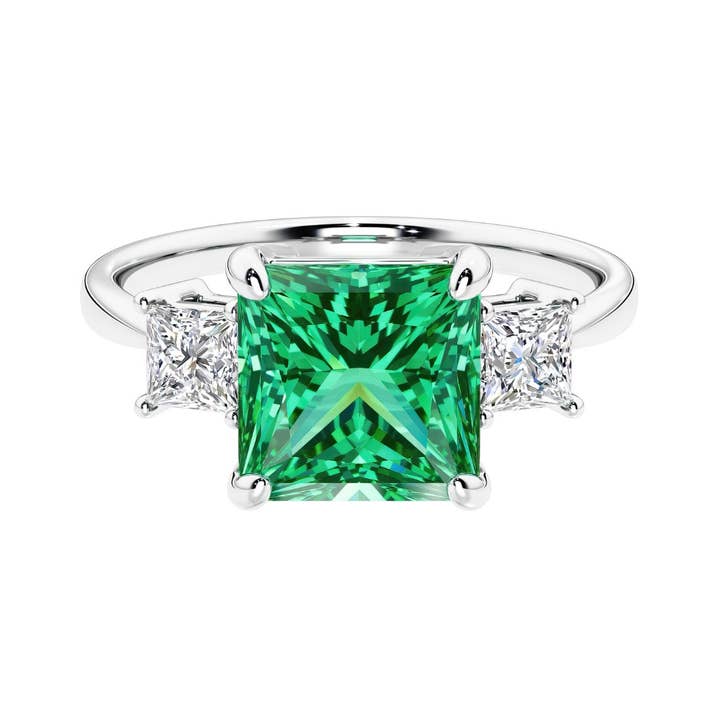 Anel de Ouro 14k com Esmeralda Colombiana de 2,5Ct Corte Princesa e Diamantes por atacado de DV Custom Jewelry USA